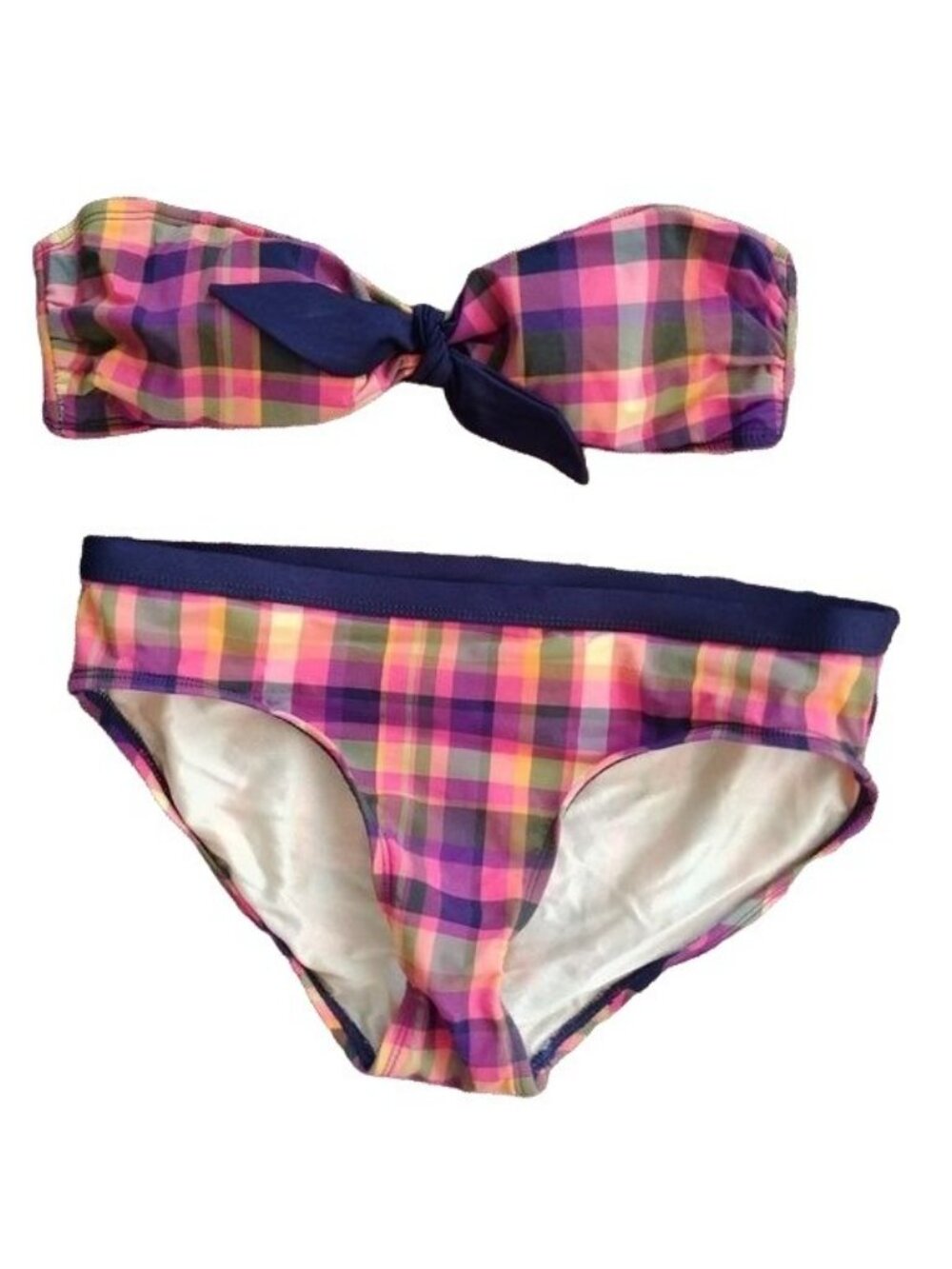 Isaac Mizrahi For Target Women's Small Plaid Bikini Set Bandeau Knot Swim Preppy - Picture 6 of 10